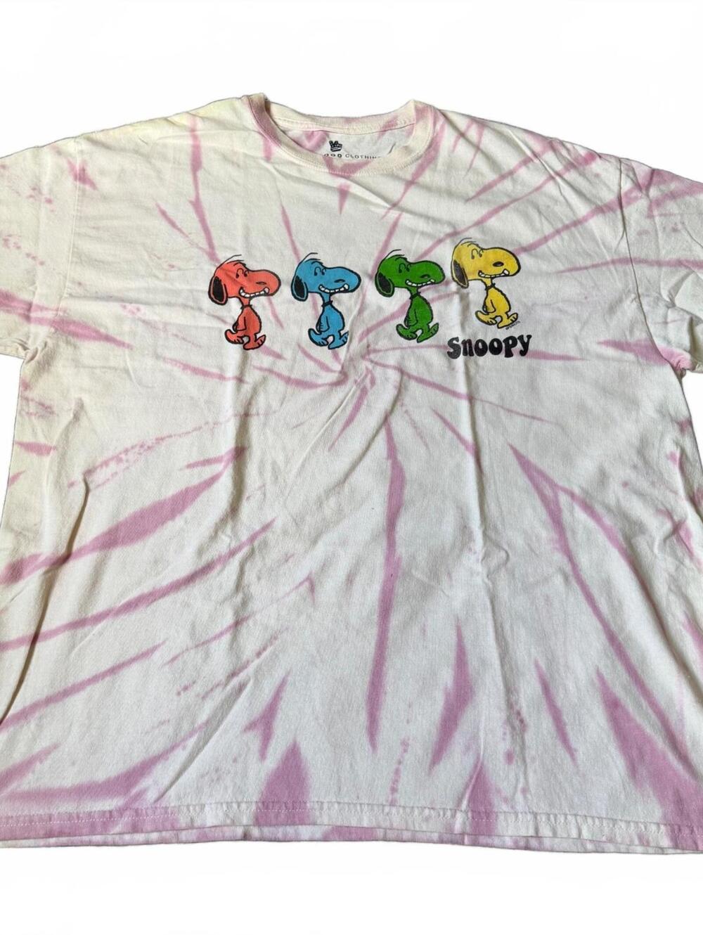 Vintage Style Snoopy Peanuts Tie Dye T-Shirt Pink Junk Food Clothing Sz. Lrg.